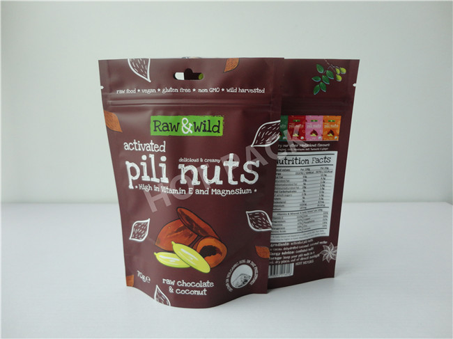 70g Raw Chocolate / Coconut Activated Pili Nuts Stand Up Pouch With Zipper