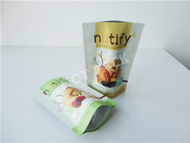 White / Silver Color Zipper Stand Up Food Pouch Bag With Transparent Window
