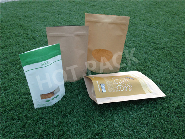 Custom Printed White Kraft Stand Up Pouches , Flat Pouch Food Packaging Bags