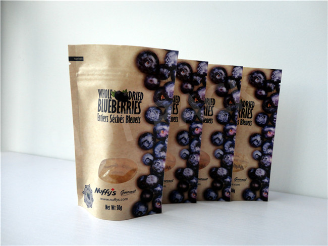 Dry Food Packaging Custom Printed Kraft Paper Stand Up Pouch For Blueberry