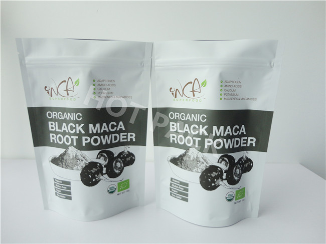 Organic Matte Black Printed Stand Up Pouches , 100g - 1000g Tea Packaging Pouch