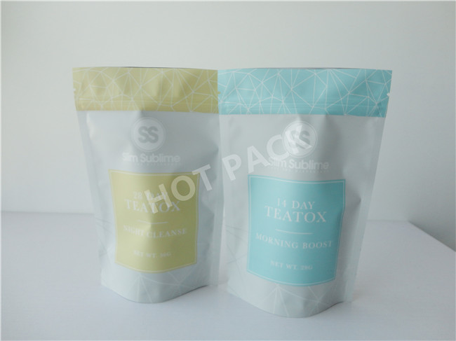 Top Zip Plastic Stand Up Pouch With Tear Notch , Personalised Biodegradable Tea Bags
