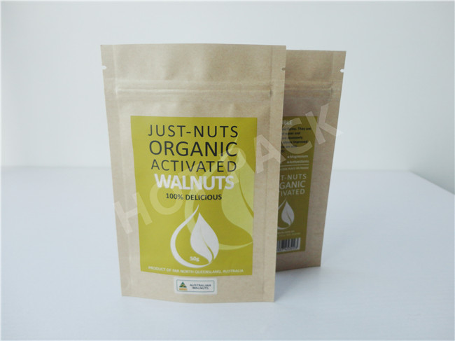 Natural Kraft Paper Stand Up Packaging Bags For Dry Fruits / Food Snack