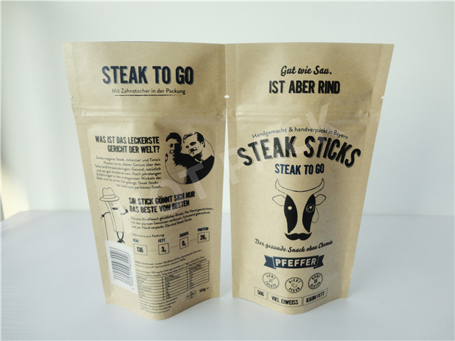 Stand Up Zip Lock Kraft Paper Snack Packaging Bags For Potato Chips Non Toxic