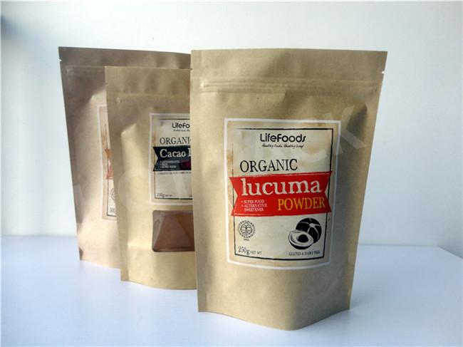 Brown Kraft Paper Coffee Packaging Bag , Biodegradable Food Packaging Bags
