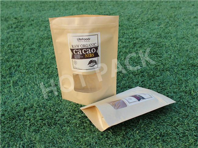 Resealable Stand Up Kraft Paper Pouch Food Packaging Bag With Window