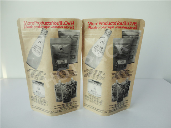 Food Grade Kraft Paper Stand Up Coffee Bags , Custom Gravure Printed Pouches